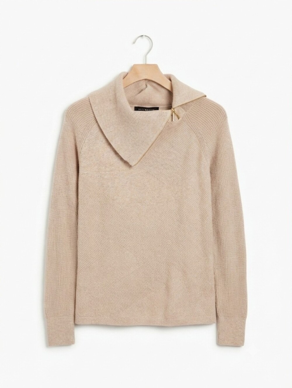 White House Black Market Taupe Asymmetric Zip Turtleneck Sweater Size M